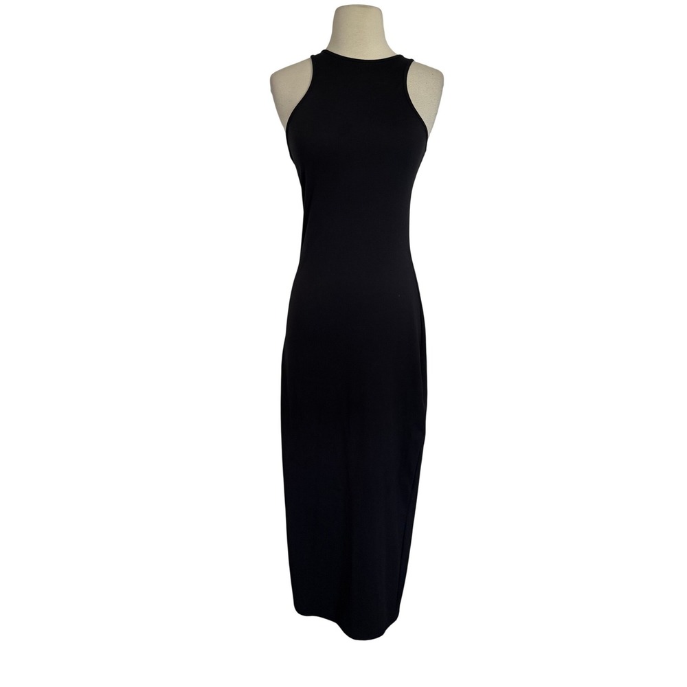 Wild Fable Black Ribbed Knit High Neck Maxi Dress Sleeveless Bodycon Slit Small